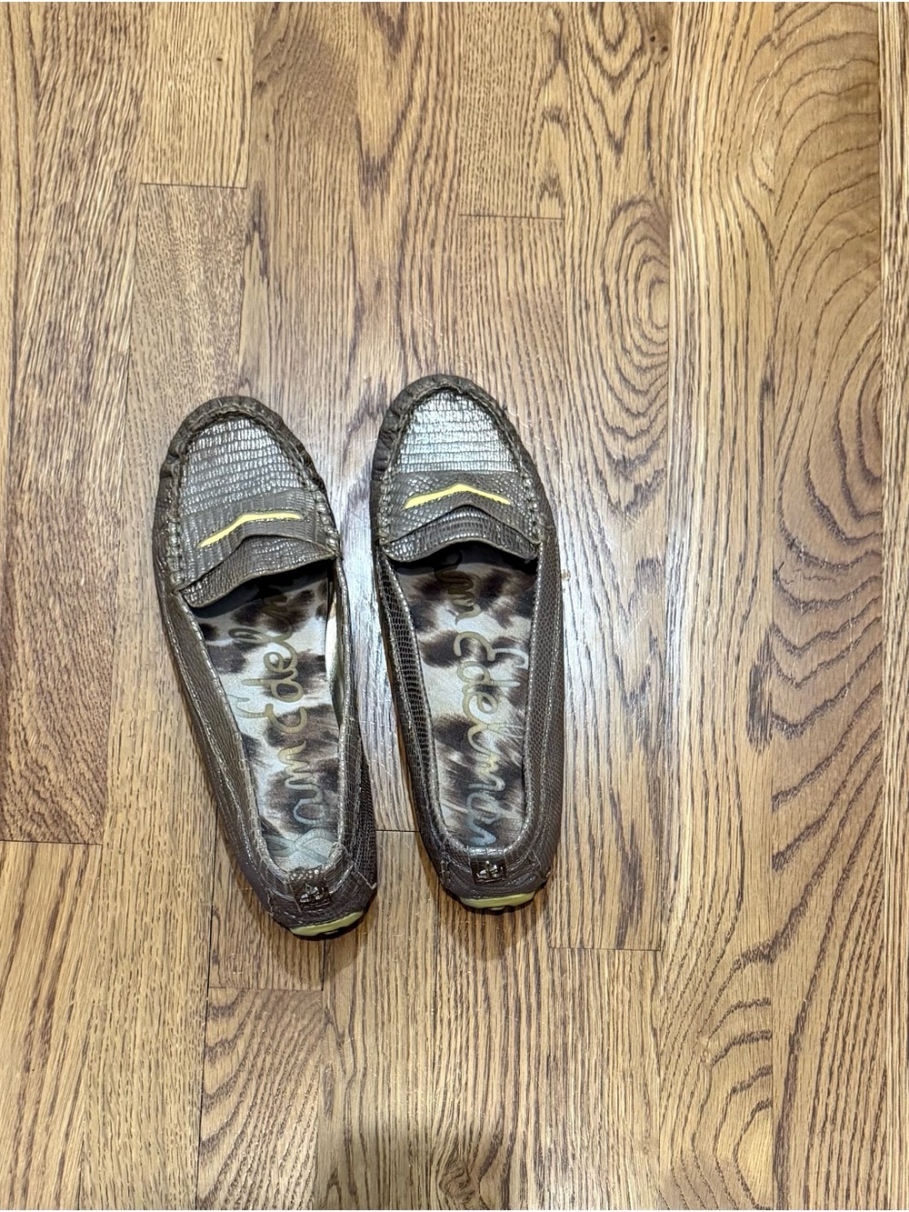 Sam Edelman Metallic Brown Penny Loafers with Leopard Insole